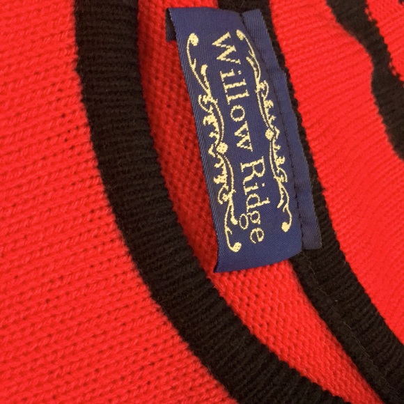 Willow Ridge Red Black Trim Knit Short Sleeve Sweater Top Size M Classic - Picture 10 of 10